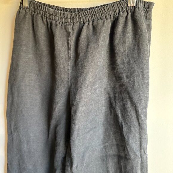 LAST CHANCE Black Linen Button Accent Wide Leg Pants Size L/XL - Picture 3 of 6